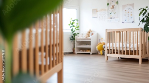 Peaceful Nursery with Wooden Furniture and Soft Colors Educational Atmosphere : Generative AI