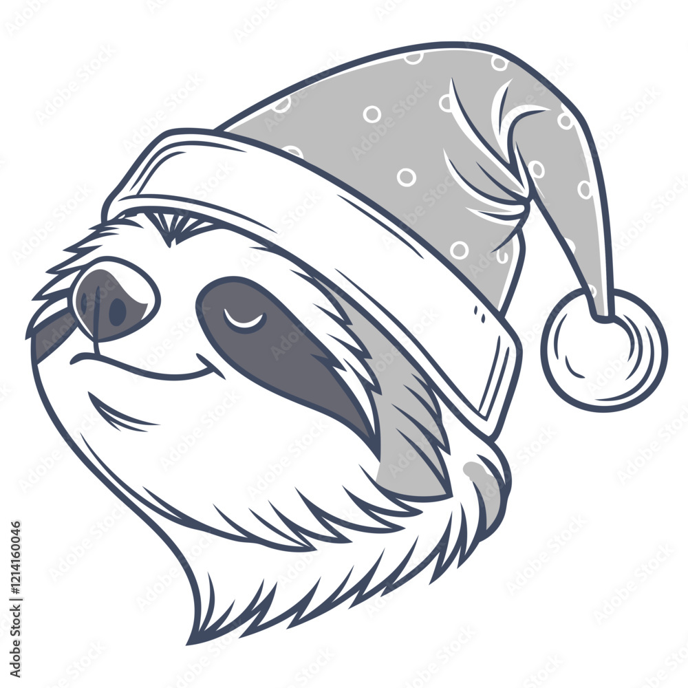 Fototapeta premium Sloth head with a sleeping cap vector art illustration.