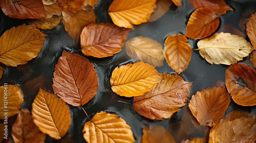 CloseUp of Floating Autumn Leaves in Calm Water on a Tranquil Day : Generative AI CloseUp of Floating Autumn Leaves in Calm Water on a Tranquil Day : Generative AI