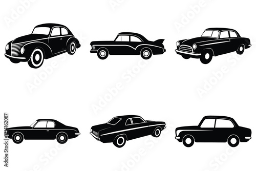 Timeless vintage car silhouettes flat bundle design on white