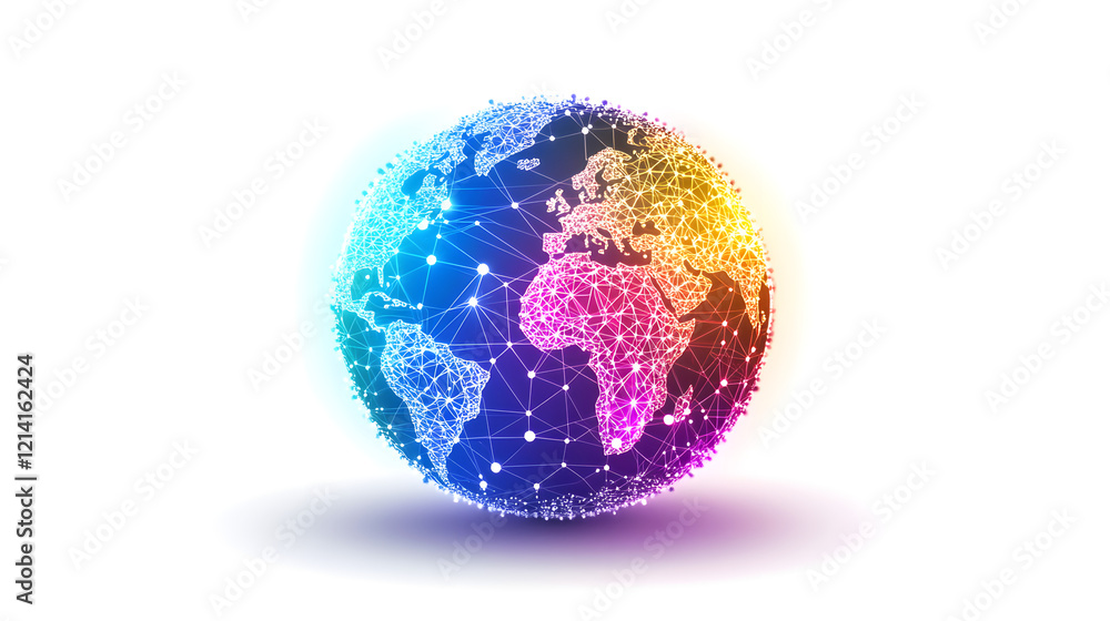A vibrant glowing globe with interconnected marketing analytics data points across continents A vibrant glowing globe with interconnected marketing analytics data points across continents