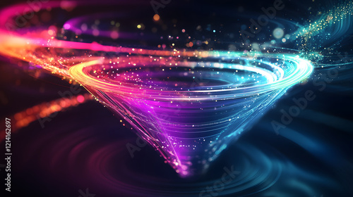 
A glowing funnel diagram showing traffic, leads, and conversions in vibrant colors, abstract background