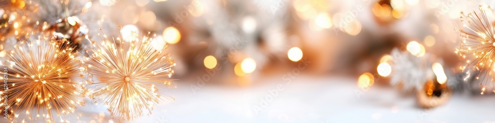 Golden decorations shimmer with lights, creating a joyful atmosphere for the holiday season Golden decorations shimmer with lights, creating a joyful atmosphere for the holiday season
