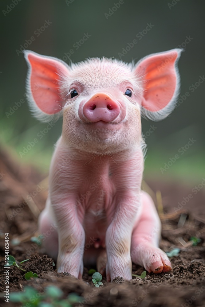Cute muddy piglet smiling in a sunny forest. Cute muddy piglet smiling in a sunny forest.