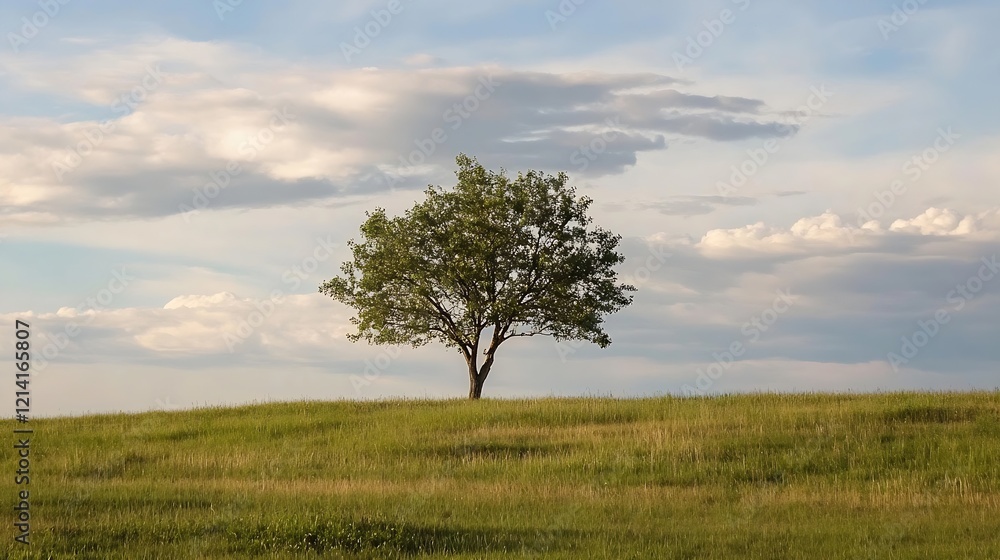 Lone Tree in Lush Field with Expansive Sky and Wispy Clouds Capturing Solitude and Serenity : Generative AI Lone Tree in Lush Field with Expansive Sky and Wispy Clouds Capturing Solitude and Serenity : Generative AI