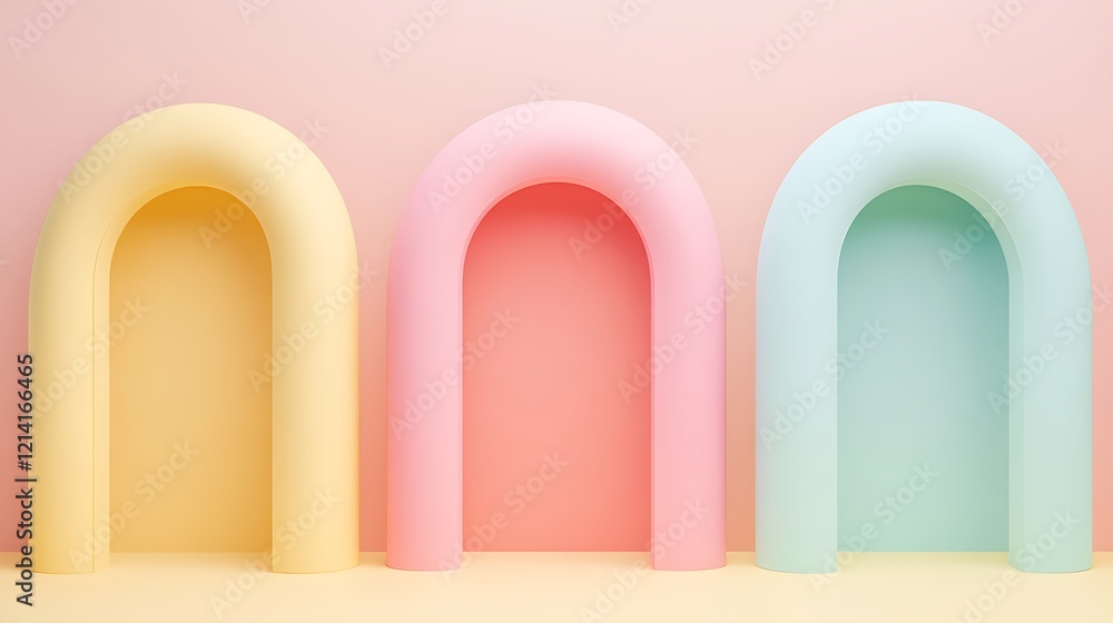 Soft Pastel Arches in Minimalist Design with Gentle Color Palette for Creative Backgrounds Soft Pastel Arches in Minimalist Design with Gentle Color Palette for Creative Backgrounds