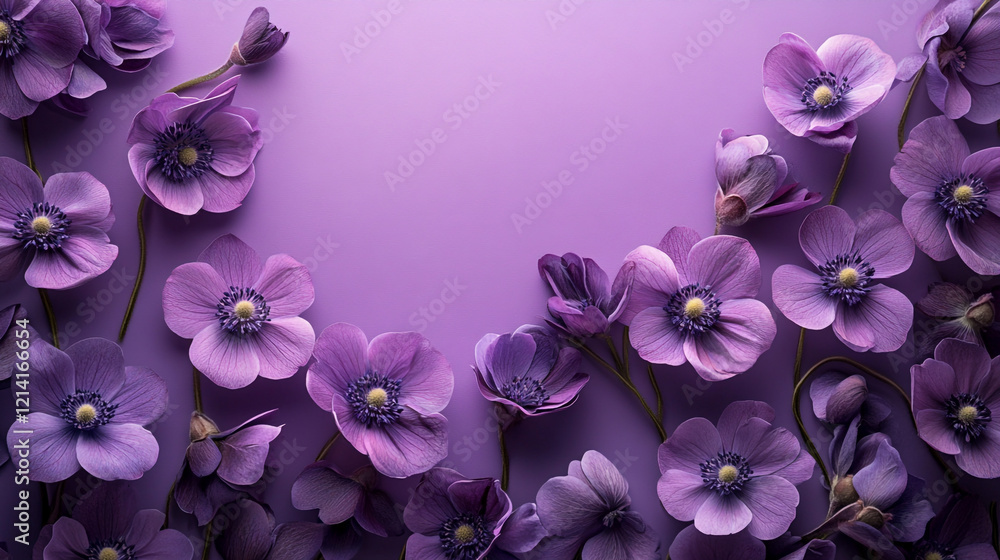 Beautiful purple flowers arranged against a soft purple background for decoration Beautiful purple flowers arranged against a soft purple background for decoration