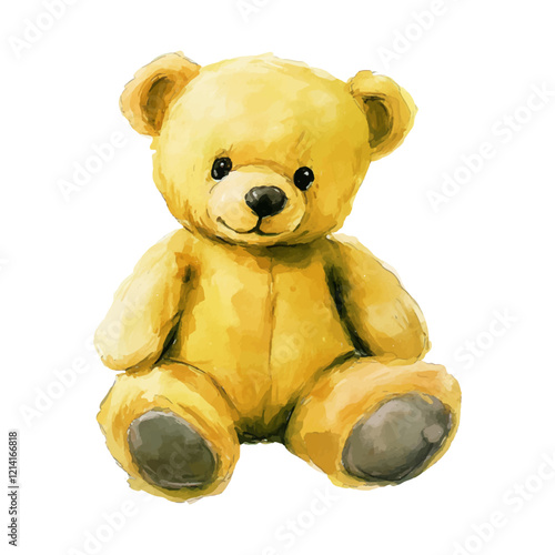 Vintage illustration of a yellow teddy bear, isolated on a white background