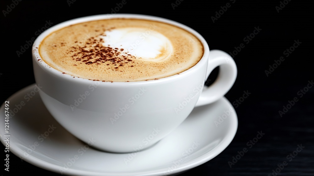 Cappuccino with Creamy Foam Served in a Classic White Cup on Wooden Table : Generative AI Cappuccino with Creamy Foam Served in a Classic White Cup on Wooden Table : Generative AI