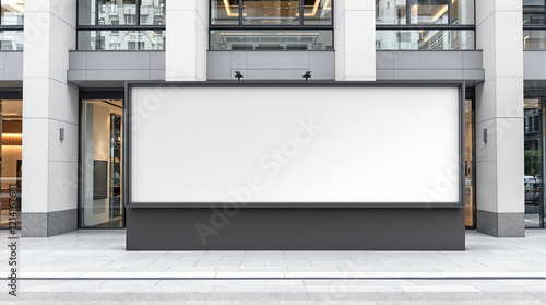 blank signboard outside museum building for cultural advertising, exhibition promotions, and public marketing