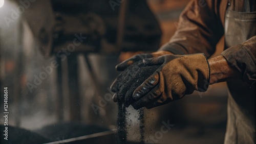 Wallpaper Mural air pollution PM2.5 concept, Hands in gloves handling black material indoors Torontodigital.ca