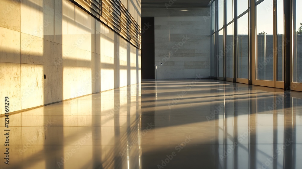 custom made wallpaper toronto digitalElegant Modern Architecture Hallway with Sunlit Windows and Reflective Floors : Generative AI