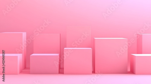 Soft Pink Geometric Shapes Arrange on Light Pink Background for Minimalist Design and Display Concepts