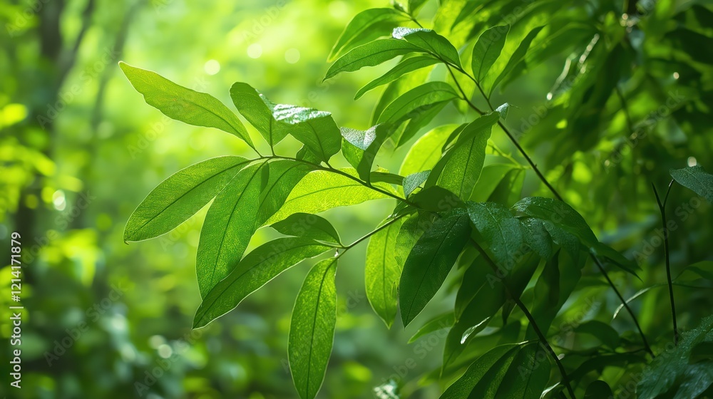 Lush Green Foliage Bathed in Sunlight A Serene Nature Scene