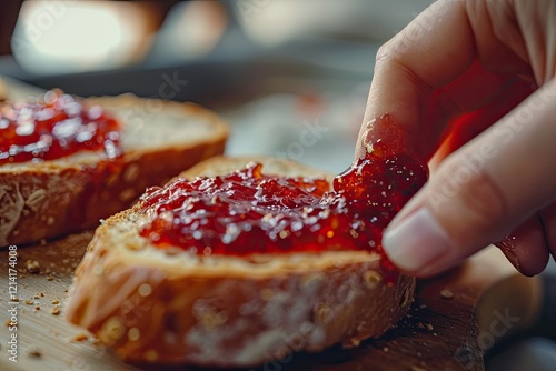 Wallpaper Mural Ultra Hd Picture of Close Up Hand Spreading Jam on Bread Torontodigital.ca