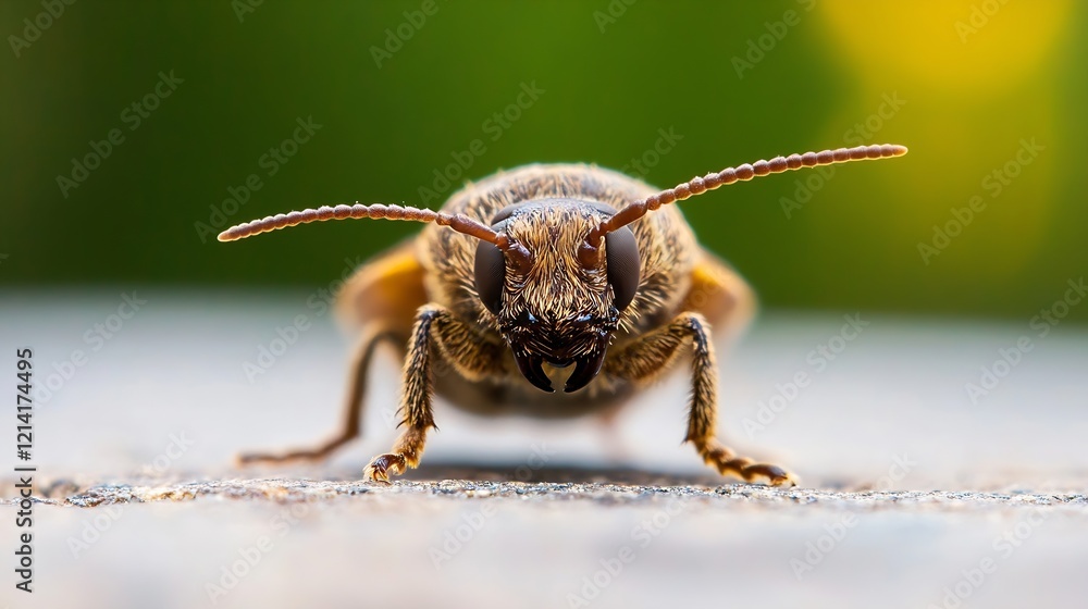 Macro view of brown beetle with antennae on a textured surface in natural outdoor setting : Generative AI Macro view of brown beetle with antennae on a textured surface in natural outdoor setting : Generative AI