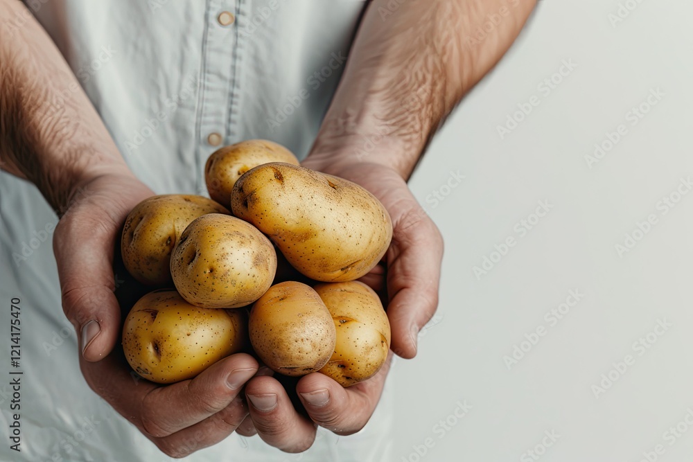 Detailed Image of Fresh Potatoes in the Hands of the Cook Isolated on White Background Detailed Image of Fresh Potatoes in the Hands of the Cook Isolated on White Background