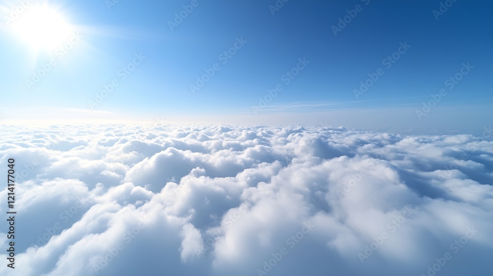 Expansive View of Puffy White Clouds Under a Bright Sunlit Sky : Generative AI Expansive View of Puffy White Clouds Under a Bright Sunlit Sky : Generative AI