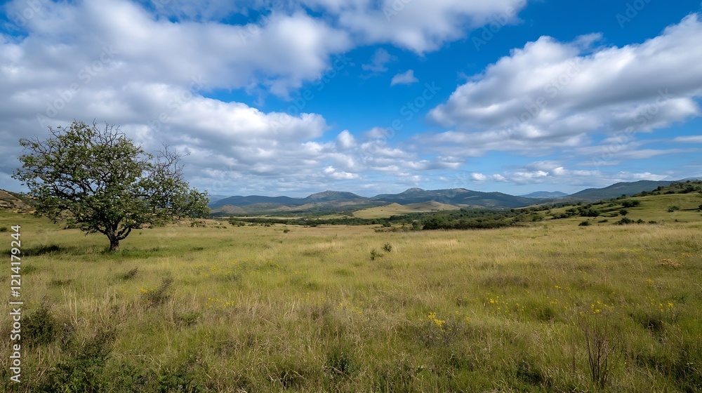 Expansive Landscape with Rolling Hills and Open Sky under Bright Sunlight : Generative AI Expansive Landscape with Rolling Hills and Open Sky under Bright Sunlight : Generative AI