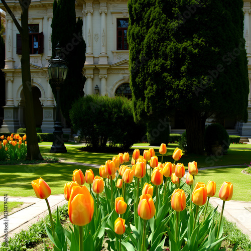 Istanbul, Turkey, 17 April 2006: Tulips of Khedive Palace. photo