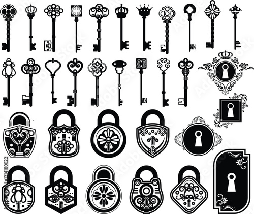 Lock and keys Vector bundle, Clipart, Silhouette, Vector, icons, illustration, design.