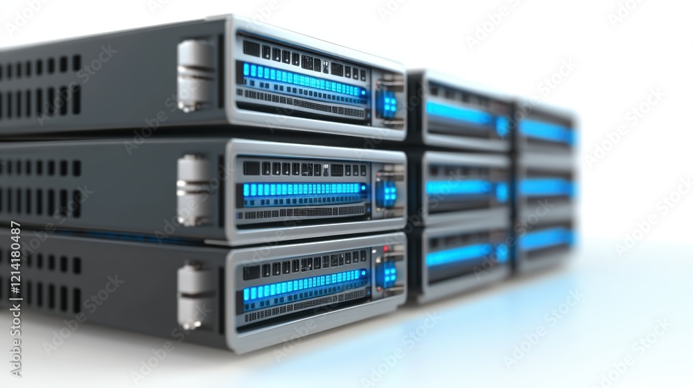 Powerful infrastructure, stacked servers powering modern connectivity and data solutions Powerful infrastructure, stacked servers powering modern connectivity and data solutions