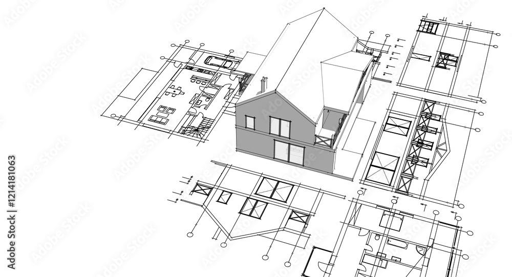 house architectural project sketch 3d illustration
house architectural project sketch 3d illustration