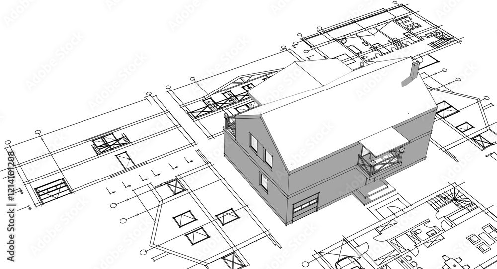 house architectural project sketch 3d illustration
house architectural project sketch 3d illustration