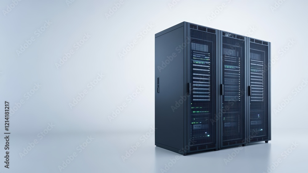 Powerful server rack in a data center, advanced technology and network infrastructure Powerful server rack in a data center, advanced technology and network infrastructure