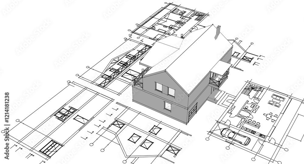 house architectural project sketch 3d illustration
house architectural project sketch 3d illustration