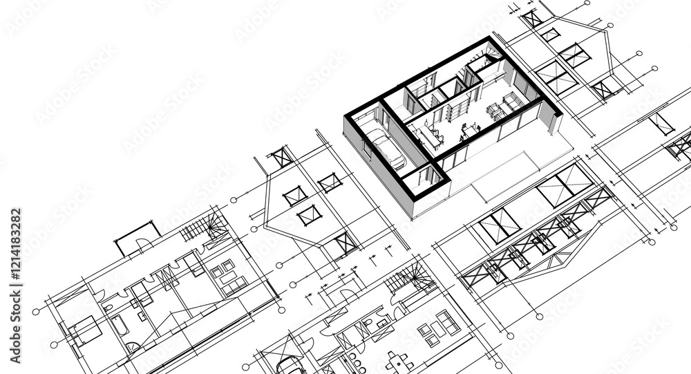 house architectural project sketch 3d illustration
house architectural project sketch 3d illustration