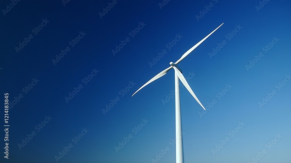 Tall Wind Turbine Against Clear Blue Sky for Clean Renewable Energy and Sustainability : Generative AI