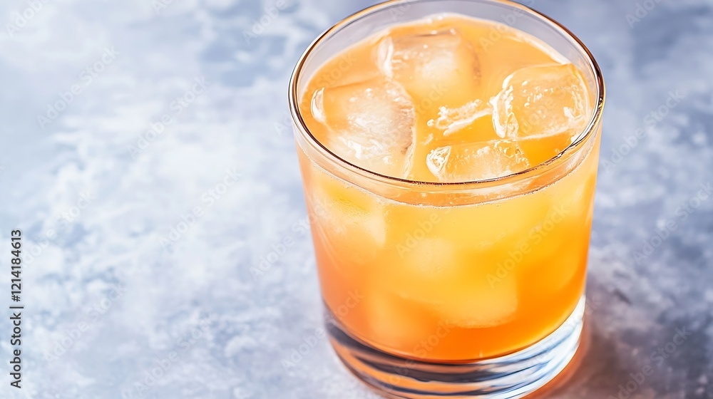 Refreshing Citrus Whiskey Cocktail with Ice Cubes in a Glass on a Textured Blue Background : Generative AI