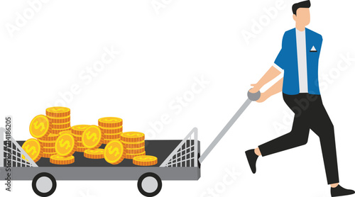 Slaves, dictators, arbitrary and barbaric employee management system, capitalists and exploitation, bosses with megaphones ordering employees to work hard to pull a bunch of gold coin