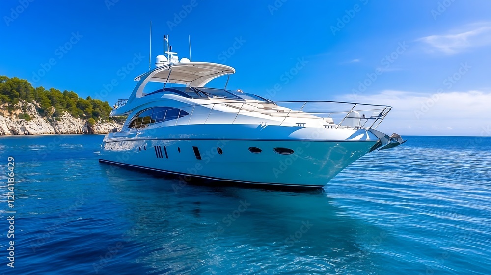 Luxurious Yacht on Clear Blue Ocean Day Ideal for Leisure Travel and Nautical Adventure : Generative AI Luxurious Yacht on Clear Blue Ocean Day Ideal for Leisure Travel and Nautical Adventure : Generative AI
