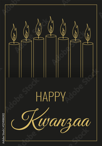Elegant Luxury Kwanzaa poster cover template. Golden burning candles set on Minimal black background. Perfect vector invitation greeting card cover. EPS 10