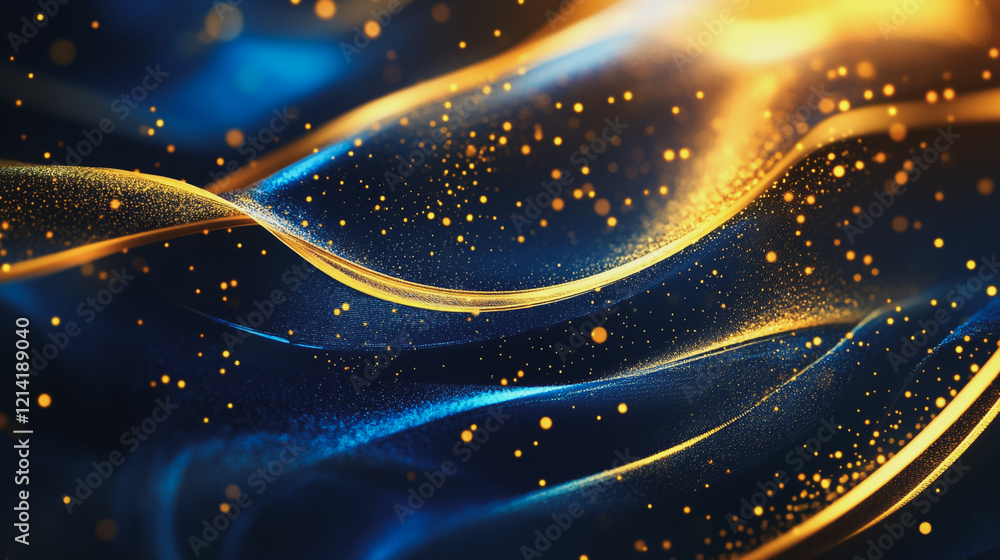 Abstract digital background electromagnetic wave background Innovation digital wave, information technology background and green luxury background with golden line decoration and curve light effect