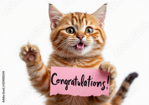 Compliment and praise message. Cat showing banner with text 