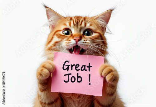 Compliment, congratulations and praise message. Cat showing banner with text 