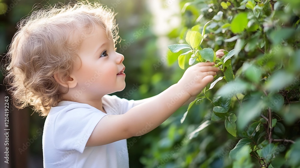 Adorable Young Child Exploring Nature in a Sunlit Garden Setting : Generative AI Adorable Young Child Exploring Nature in a Sunlit Garden Setting : Generative AI