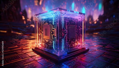 Ground-Sitting Crystal CPU BOX in 8k Synthwave  photo