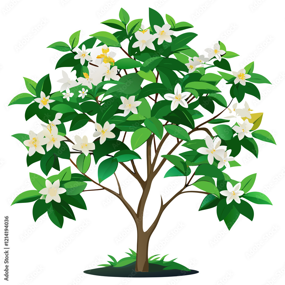 Obraz premium jasmine flowers on tree branches, illustration isolated white background