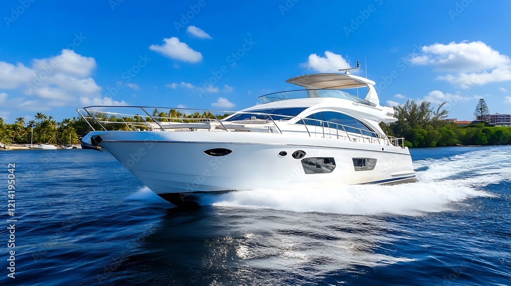 Sleek Modern Yacht Speeds Across Tropical Waters with Clear Sky : Generative AI Sleek Modern Yacht Speeds Across Tropical Waters with Clear Sky : Generative AI