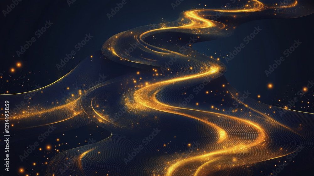 Abstract digital background electromagnetic wave background Innovation digital wave, information technology background and green luxury background with golden line decoration and curve light effect Abstract digital background electromagnetic wave background Innovation digital wave, information technology background and green luxury background with golden line decoration and curve light effect
