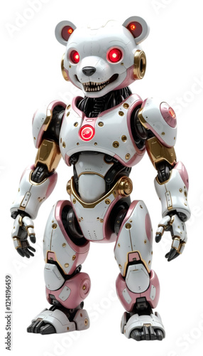 Pink and White Robot Bear on Black Background