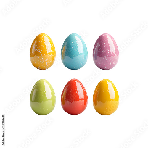 Set of 6 Colorful Easter Eggs Isolated on Transparent Background, PNG Format photo