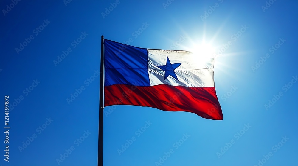 Vibrant Lone Star Texas State Flag Under Bright Blue Sky : Generative AI Vibrant Lone Star Texas State Flag Under Bright Blue Sky : Generative AI