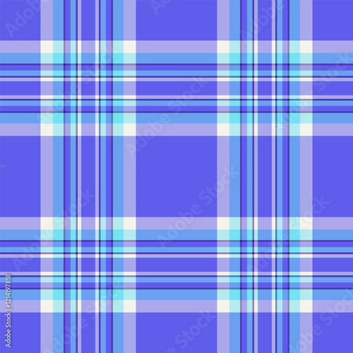 Abstract seamless check tartan, machinery background vector plaid. 1950s texture fabric pattern textile in indigo and light colors.