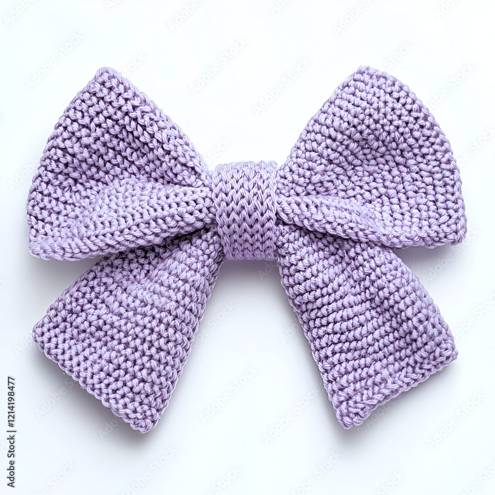 A delicately knitted lavender bow, perfect for adding a touch of elegance to any project or design. A delicately knitted lavender bow, perfect for adding a touch of elegance to any project or design.