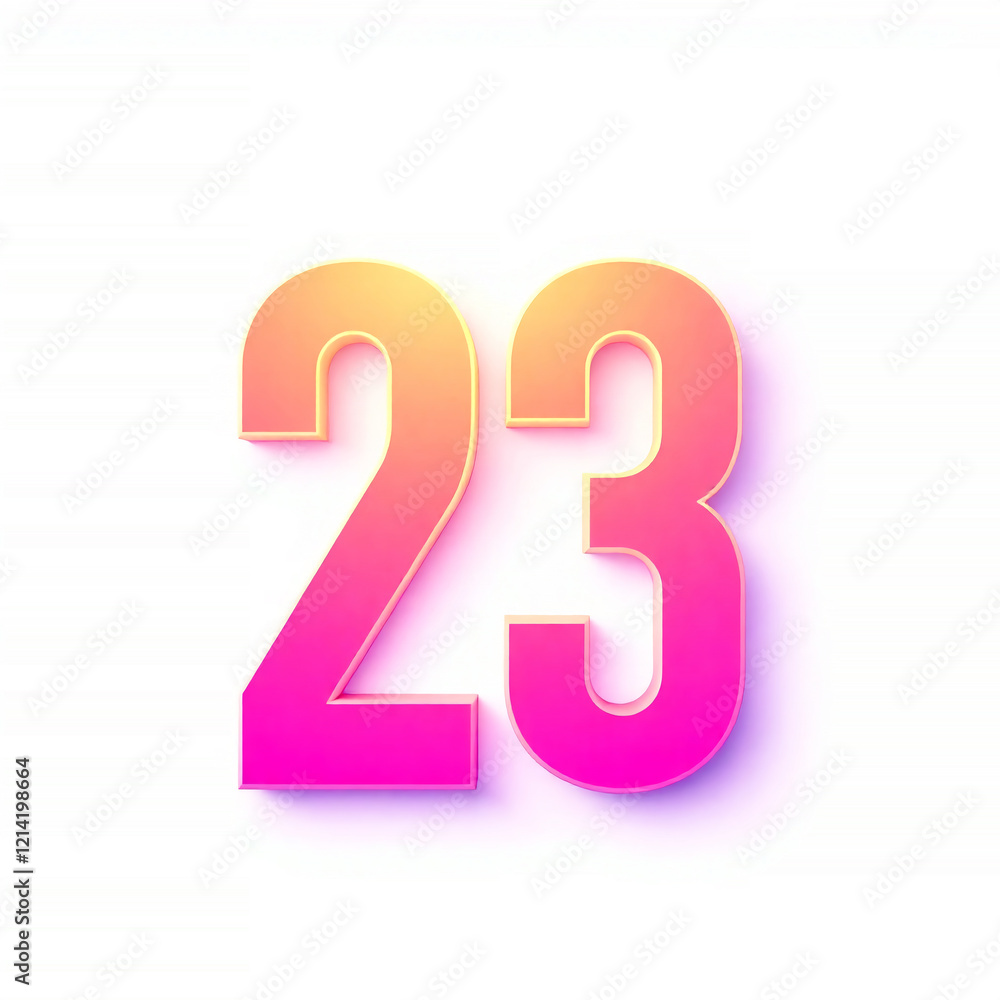 number 23 on white background. neon pink with yellow color.